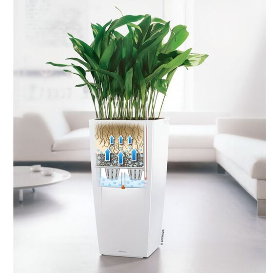 LECHUZA CUBICO 22 Premium Επιτραπέζια Γλάστρα 22x22x41cm Αυτοποτιζόμενη με Δοχείο Φύτευσης Μαύρη Γυαλιστερή Γερμανίας