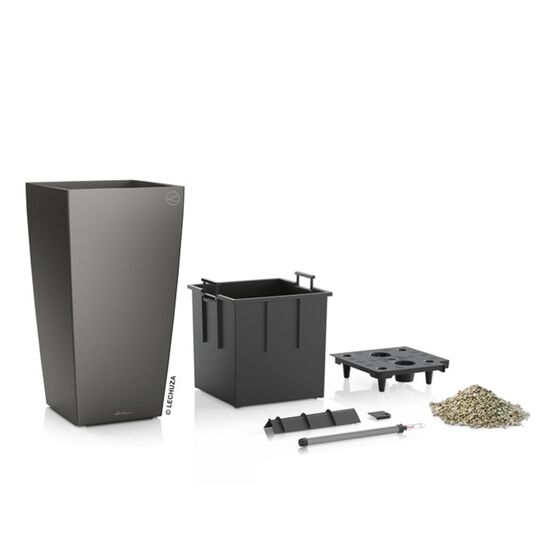 LECHUZA CUBICO 30 Premium Επιδαπέδια Γλάστρα 29.5x29.5x56.5cm Αυτοποτιζόμενη με Δοχείο Φύτευσης Ανθρακί Γυαλιστερή Γερμανίας
