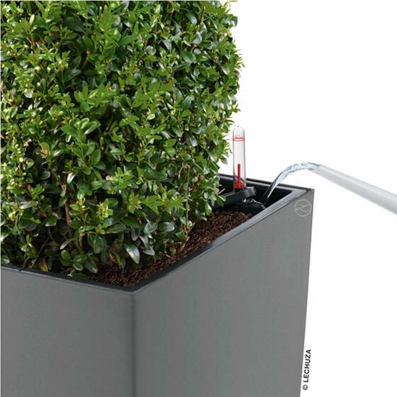 LECHUZA CUBICO 22 Premium Επιτραπέζια Γλάστρα 22x22x41cm Αυτοποτιζόμενη με Δοχείο Φύτευσης Ασημί Γυαλιστερή Γερμανίας