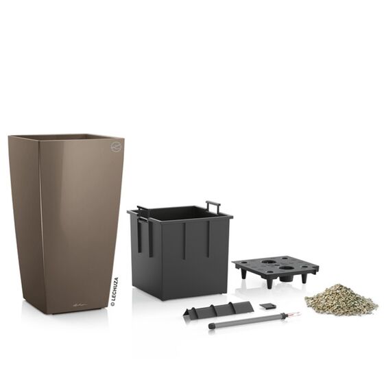 LECHUZA CUBICO 50 Premium Επιδαπέδια Γλάστρα 50x50x94cm Αυτοποτιζόμενη με Δοχείο Φύτευσης Γκρι-Καφέ Γυαλιστερή Γερμανίας