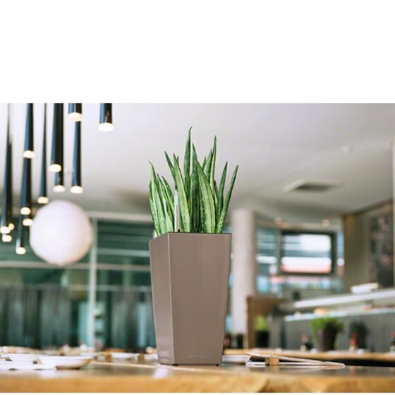 LECHUZA CUBICO 22 Premium Επιτραπέζια Γλάστρα 22x22x41cm Αυτοποτιζόμενη με Δοχείο Φύτευσης Γκρι-Καφέ Γυαλιστερή Γερμανίας