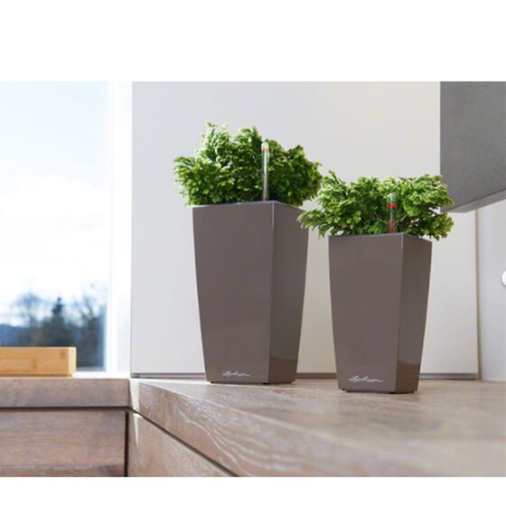 LECHUZA CUBICO 22 Premium Επιτραπέζια Γλάστρα 22x22x41cm Αυτοποτιζόμενη με Δοχείο Φύτευσης Καφέ Espresso Γυαλιστερή Γερμανίας