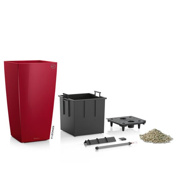 LECHUZA CUBICO Premium 22 Επιτραπέζια Γλάστρα 22x22x41cm Αυτοποτιζόμενη με Δοχείο Φύτευσης Μπορντό Γυαλιστερό Γερμανίας