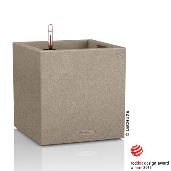 LECHUZA Canto Color Κύβος 30 Επιδαπέδια Γλάστρα 30x30x30cm Αυτοποτιζόμενη με Δοχείο ΜΠΕΖ της ΑΜΜΟΥ όψη ΦΥΣΙΚΗ ΠΕΤΡΑ Γερμανίας