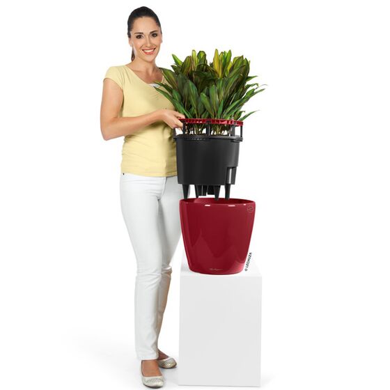 LECHUZA Classico 21 LS Επιτραπέζια Γλάστρα Ø22x20cm Αυτοποτιζόμενη με Δοχείο Φύτευσης Κόκκινη Γυαλιστερή Γερμανίας