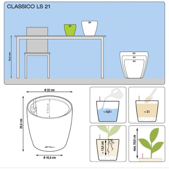 LECHUZA Classico 21 LS Επιτραπέζια Γλάστρα Ø22x20cm Αυτοποτιζόμενη με Δοχείο Φύτευσης Καφέ Espresso Γυαλιστερή Γερμανίας
