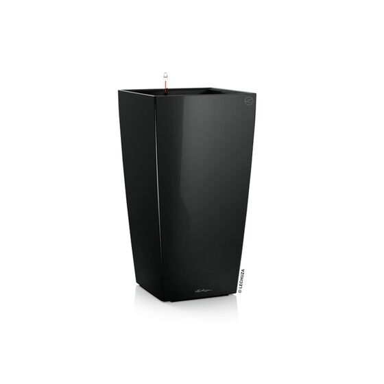 LECHUZA CUBICO 22 Premium Επιτραπέζια Γλάστρα 22x22x41cm Αυτοποτιζόμενη με Δοχείο Φύτευσης Μαύρη Γυαλιστερή Γερμανίας