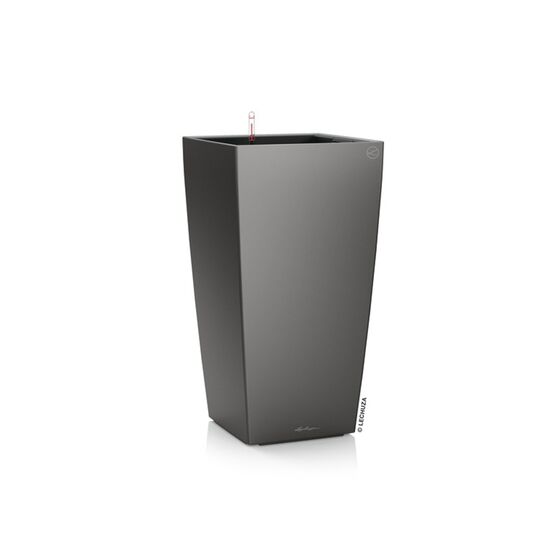 LECHUZA CUBICO 22 Premium Επιτραπέζια Γλάστρα 22x22x41cm Αυτοποτιζόμενη με Δοχείο Φύτευσης Ανθρακί Γυαλιστερή Γερμανίας