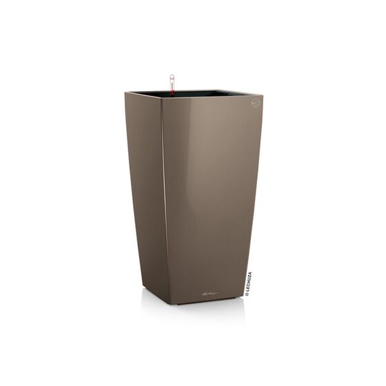 LECHUZA CUBICO 22 Premium Επιτραπέζια Γλάστρα 22x22x41cm Αυτοποτιζόμενη με Δοχείο Φύτευσης Γκρι-Καφέ Γυαλιστερή Γερμανίας