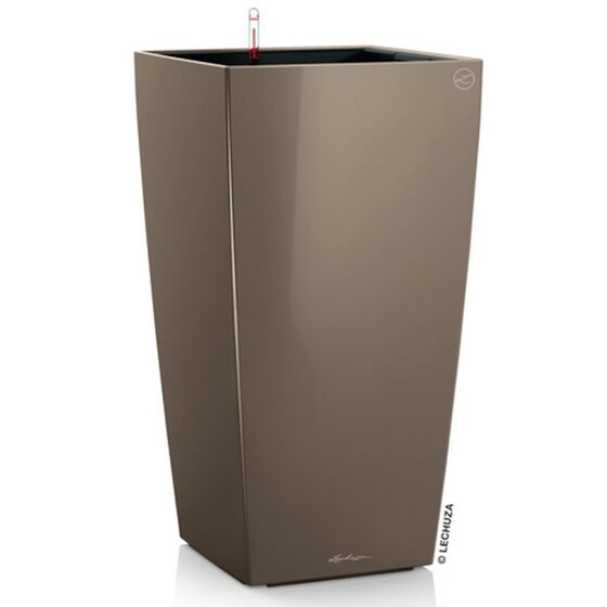 LECHUZA CUBICO 50 Premium Επιδαπέδια Γλάστρα 50x50x94cm Αυτοποτιζόμενη με Δοχείο Φύτευσης Γκρι-Καφέ Γυαλιστερή Γερμανίας
