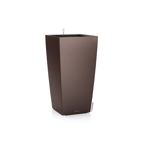 LECHUZA CUBICO 22 Premium Επιτραπέζια Γλάστρα 22x22x41cm Αυτοποτιζόμενη με Δοχείο Φύτευσης Καφέ Espresso Γυαλιστερή Γερμανίας