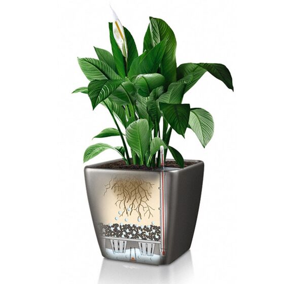 LECHUZA QUADRO 35 LS Premium Επιδαπέδια Γλάστρα 35.5x35.5x32.5cm ΑΥΤΟΠΟΤΙΖΟΜΕΝΗ με Δοχείο Φύτευσης Λευκή Γυαλιστερή Γερμανίας