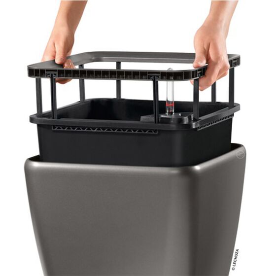 LECHUZA QUADRO 35 LS Premium Επιδαπέδια Γλάστρα 35.5x35.5x32.5cm ΑΥΤΟΠΟΤΙΖΟΜΕΝΗ με Δοχείο Φύτευσης Ανθρακί Γυαλιστερή Γερμανίας