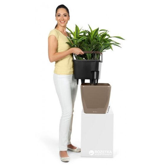 LECHUZA QUADRO 21 LS Premium Επιτραπέζια Γλάστρα 22.5x22.5x20.5cm ΑΥΤΟΠΟΤΙΖΟΜΕΝΗ με Δοχείο Φύτευσης Ασημί Γυαλιστερή Γερμανίας