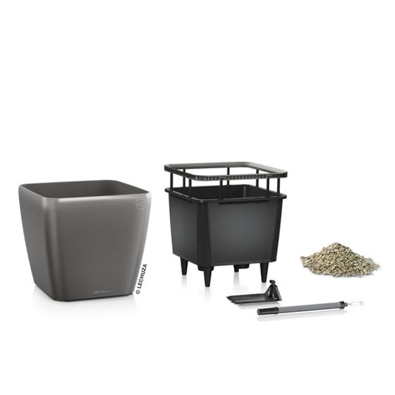 LECHUZA QUADRO 28 LS Premium Επιτραπέζια Γλάστρα 28x28x26cm ΑΥΤΟΠΟΤΙΖΟΜΕΝΗ με Δοχείο Φύτευσης Ανθρακί Γυαλιστερή Γερμανίας
