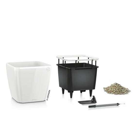 LECHUZA QUADRO 50 LS Premium Επιδαπέδια Γλάστρα 50x50x46.5cm ΑΥΤΟΠΟΤΙΖΟΜΕΝΗ με Δοχείο Φύτευσης Λευκή Γυαλιστερή Γερμανίας