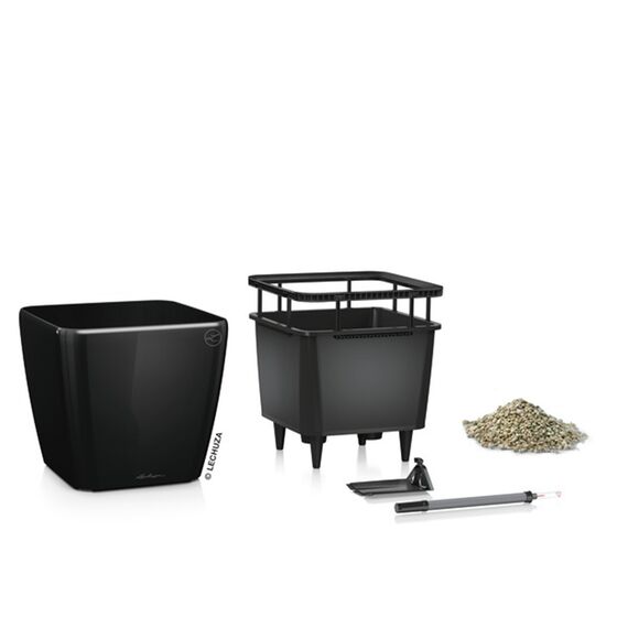 LECHUZA QUADRO 21 LS Premium Επιτραπέζια Γλάστρα 22.5x22.5x20.5cm ΑΥΤΟΠΟΤΙΖΟΜΕΝΗ με Δοχείο Φύτευσης Μαύρη Γυαλιστερή Γερμανίας