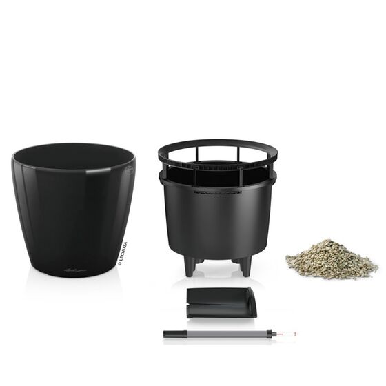LECHUZA Classico 28 LS Premium Επιτραπέζια Γλάστρα Ø28.5x26cm Αυτοποτιζόμενη με Δοχείο Φύτευσης Μαύρη Γυαλιστερή Γερμανίας