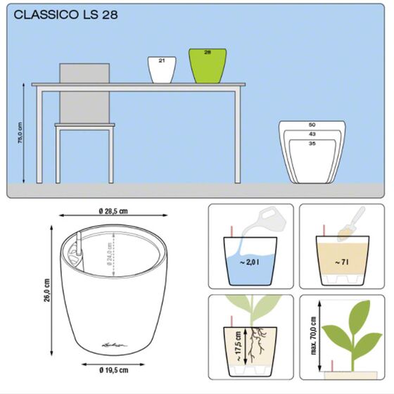 LECHUZA Classico 28 LS Premium Επιτραπέζια Γλάστρα Ø28.5x26cm Αυτοποτιζόμενη με Δοχείο Φύτευσης Γκρι-Καφέ Γυαλιστερή Γερμανίας