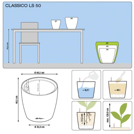 LECHUZA Classico 50 LS Premium Επιδαπέδια Γλάστρα Ø49.5x46.5cm Αυτοποτιζόμενη με Δοχείο Φύτευσης Μπορντό Γυαλιστερή Γερμανίας