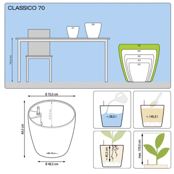 LECHUZA Classico 70 Premium Ø70x64.5cm Απλή Γλάστρα Χωρίς Σύστημα Αυτόματου ποτίσματος Ανθρακί Γυαλιστερή Γερμανίας