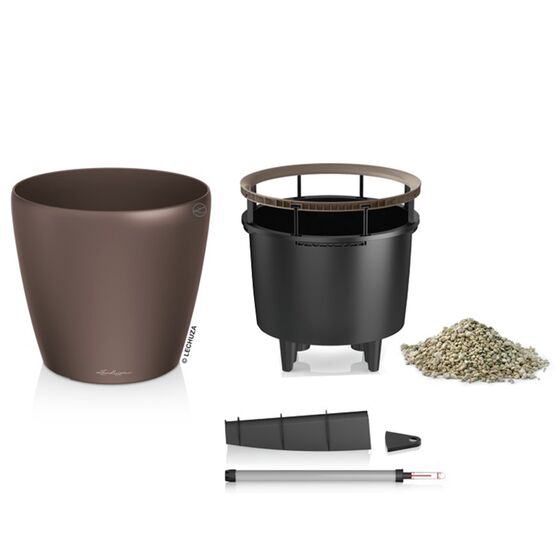 LECHUZA Classico 43 LS Premium Επιδαπέδια Γλάστρα Ø43.5x39.5cm Αυτοποτιζόμενη με Δοχείο Φύτευσης Καφέ Espresso Γυαλιστερή Γερμανίας