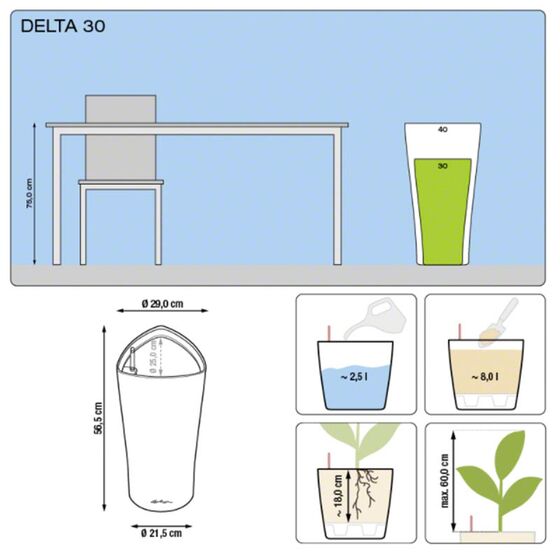 LECHUZA Delta 30 Premium Επιδαπέδια Γλάστρα Ø29x56.5cm Αυτοποτιζόμενη με Δοχείο Φύτευσης Μπορντό Γυαλιστερή Γερμανίας