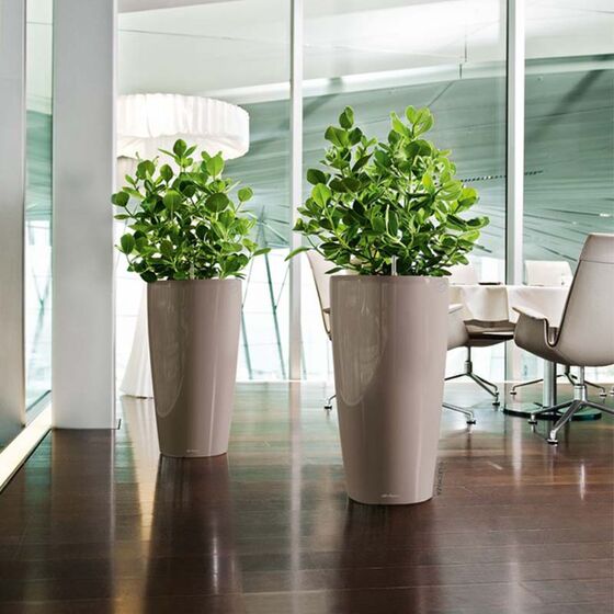 LECHUZA RONDO 32 Premium Επιδαπέδια Γλάστρα Ø32.5x56.5cm ΑΥΤΟΠΟΤΙΖΟΜΕΝΗ με Δοχείο Φύτευσης Γκρι Καφέ Γυαλιστερή Γερμανίας
