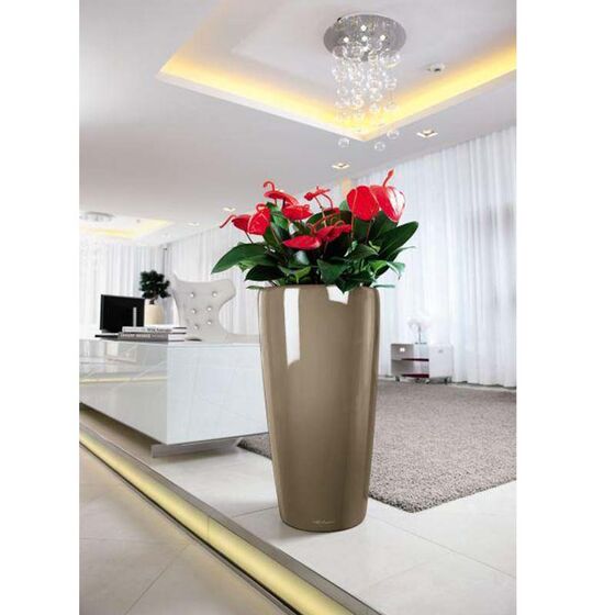 LECHUZA RONDO 32 Premium Επιδαπέδια Γλάστρα Ø32.5x56.5cm ΑΥΤΟΠΟΤΙΖΟΜΕΝΗ με Δοχείο Φύτευσης Γκρι Καφέ Γυαλιστερή Γερμανίας