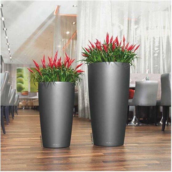 LECHUZA RONDO 32 Premium Επιδαπέδια Γλάστρα Ø32.5x56.5cm ΑΥΤΟΠΟΤΙΖΟΜΕΝΗ με Δοχείο Φύτευσης Ανθρακί Σατινέ Γερμανίας
