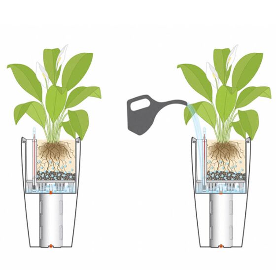 LECHUZA RONDO 40 Premium Επιδαπέδια Γλάστρα Ø40x75cm ΑΥΤΟΠΟΤΙΖΟΜΕΝΗ με Δοχείο Φύτευσης Μαύρη Γυαλιστερή Γερμανίας