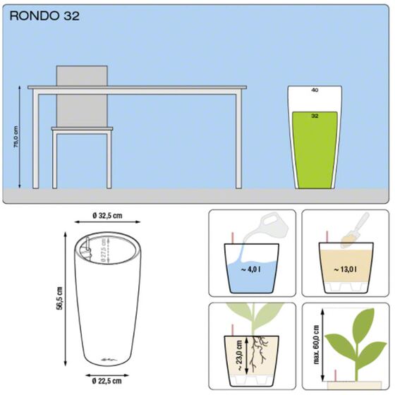 LECHUZA RONDO 32 Premium Επιδαπέδια Γλάστρα Ø32.5x56.5cm ΑΥΤΟΠΟΤΙΖΟΜΕΝΗ με Δοχείο Φύτευσης Γκρι Καφέ Γυαλιστερή Γερμανίας