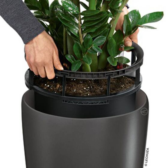 LECHUZA RONDO 32 Premium Επιδαπέδια Γλάστρα Ø32.5x56.5cm ΑΥΤΟΠΟΤΙΖΟΜΕΝΗ με Δοχείο Φύτευσης Μαύρη Γυαλιστερή Γερμανίας