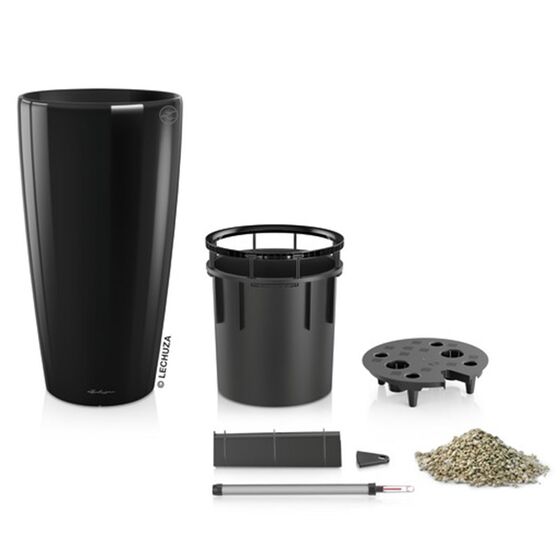 LECHUZA RONDO 40 Premium Επιδαπέδια Γλάστρα Ø40x75cm ΑΥΤΟΠΟΤΙΖΟΜΕΝΗ με Δοχείο Φύτευσης Μαύρη Γυαλιστερή Γερμανίας