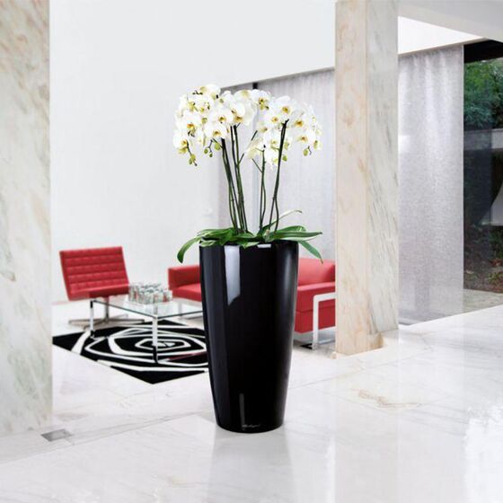 LECHUZA RONDO 40 Premium Επιδαπέδια Γλάστρα Ø40x75cm ΑΥΤΟΠΟΤΙΖΟΜΕΝΗ με Δοχείο Φύτευσης Μαύρη Γυαλιστερή Γερμανίας