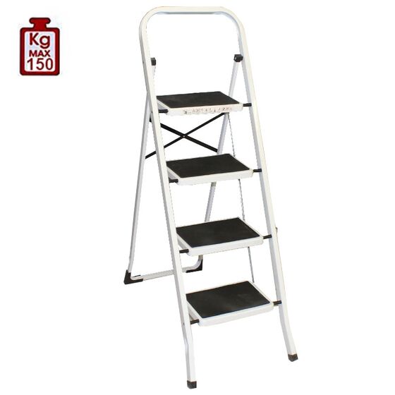 Σκαλοσκαμπό Μεταλλικό 44.5x81x123cm με 4 Σκαλιά MAX Αντοχή 150kg Βάρος 7.8kg Λευκό LF204B