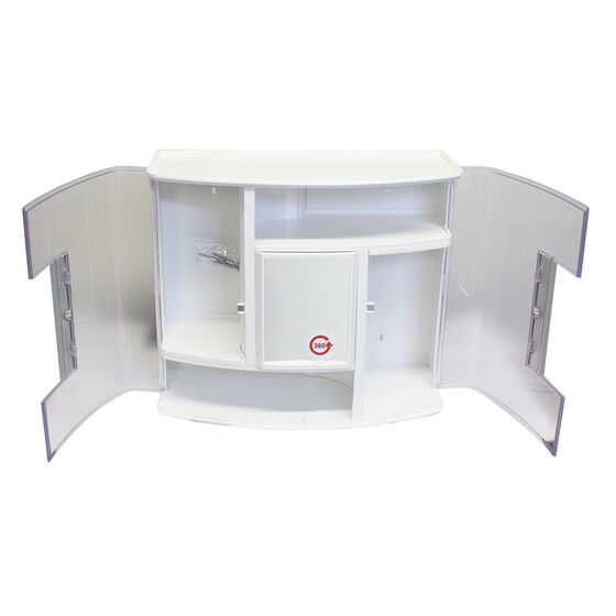 Ερμάριο/Ντουλάπι Έπιπλο Μπάνιου με Καθρέπτη 360ᵒ  38.5x17x33cm 2 Πόρτες-5 Αποθηκευτικοί Χώροι Βάρος 1.97kg Διάφανο-Λευκό