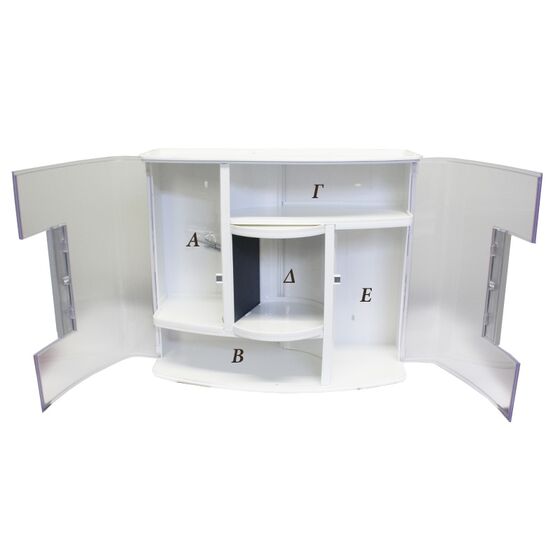 Ερμάριο/Ντουλάπι Έπιπλο Μπάνιου με Καθρέπτη 360ᵒ  38.5x17x33cm 2 Πόρτες-5 Αποθηκευτικοί Χώροι Βάρος 1.97kg Διάφανο-Λευκό