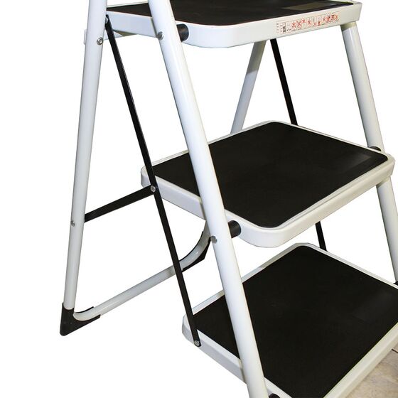 Σκαλοσκαμπό Μεταλλικό 47x62x111cm με 3 Σκαλιά MAX Αντοχή 150kg Βάρος 6.5kg PLUS Λευκό