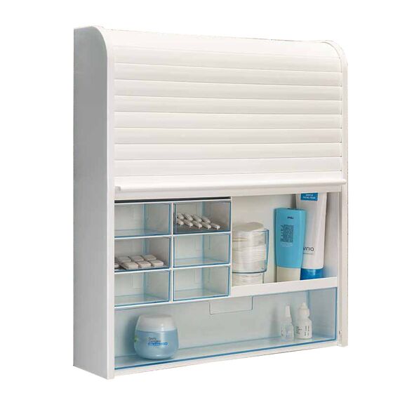 Ερμάριο-Έπιπλο Μπάνιου 42x10x48cm 4.2kg με Συρόμενο Ρολό και 15 Αποθηκευτικούς Χώρους Πλαστικό Λευκό