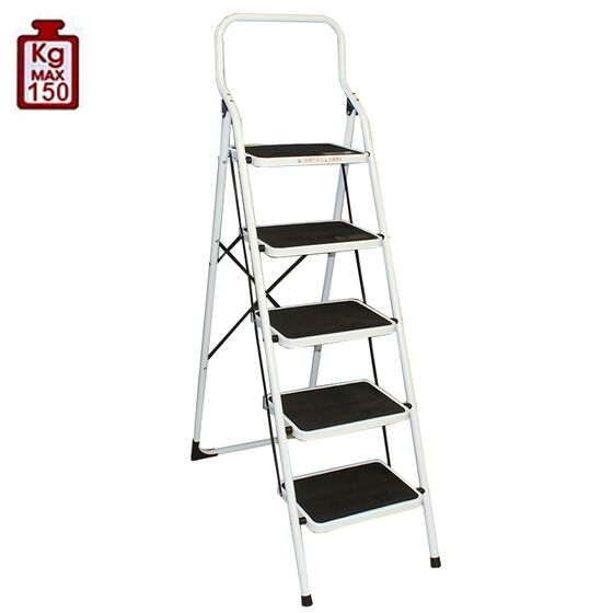 VESTA Σκαλοσκαμπό Μεταλλικό 48x92x158cm με 5 Σκαλιά MAX Αντοχή 150kg Βάρος 10.2kg PLUS Λευκό LY305