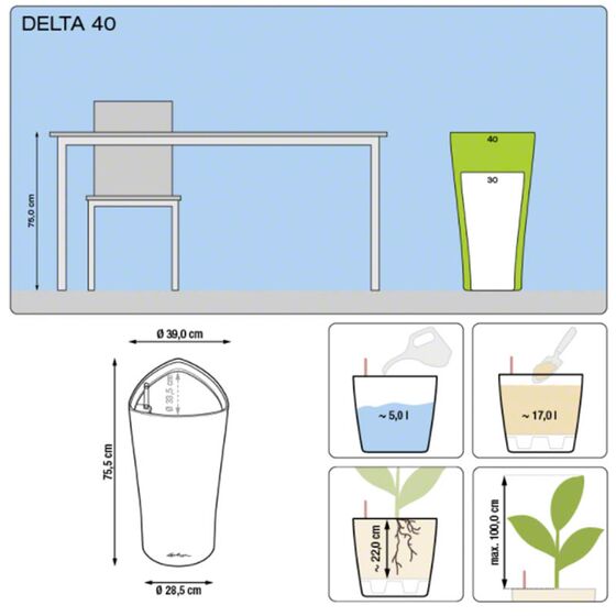 LECHUZA Delta 40 Premium Επιδαπέδια Γλάστρα Ø39x75.5cm Αυτοποτιζόμενη με Δοχείο Φύτευσης Ανθρακί Σατινέ Γερμανίας