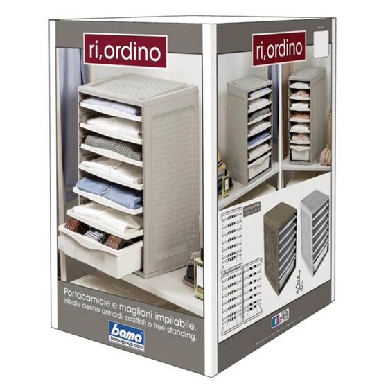 BAMA Ιταλίας Συρταριέρα Ρούχων 34x41x53cm 4.37kg Πλαστική με 4 Δίσκους και 2 Συρτάρια Λευκό Πάγου RIORDINO