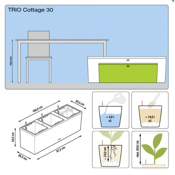 LECHUZA Trio 30 Cottage Ζαρντινιέρα 100x32.5x34.5cm Αυτοποτιζόμενη με 3 Κάδους Φύτευσης Λευκή RATTAN Γερμανίας
