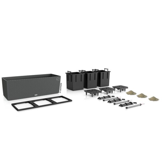 LECHUZA Trio 30 Cottage Ζαρντινιέρα 100x32.5x34.5cm Αυτοποτιζόμενη με 3 Κάδους Φύτευσης Ανθρακί RATTAN Γερμανίας