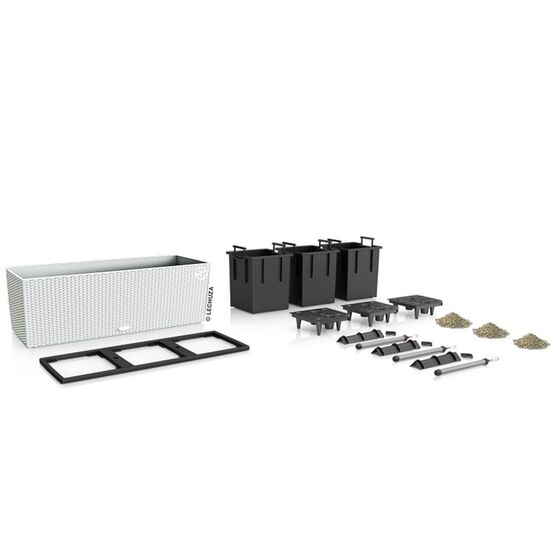LECHUZA Trio 30 Cottage Ζαρντινιέρα 100x32.5x34.5cm Αυτοποτιζόμενη με 3 Κάδους Φύτευσης Λευκή RATTAN Γερμανίας