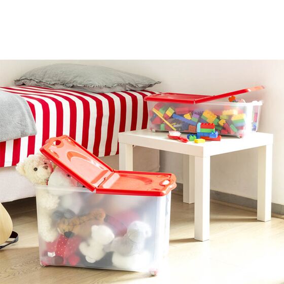 BAMA Ιταλίας Κουτί Αποθήκευσης 59x39x36cm 54lt με Περιστρεφόμενες Ρόδες 360ᵒ Πλαστικό Διάφανο-Κόκκινο CONTENITORE ROTOBOX