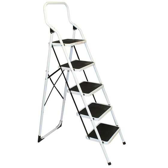 VESTA Σκαλοσκαμπό Μεταλλικό 48x92x158cm με 5 Σκαλιά MAX Αντοχή 150kg Βάρος 10.2kg PLUS Λευκό LY305