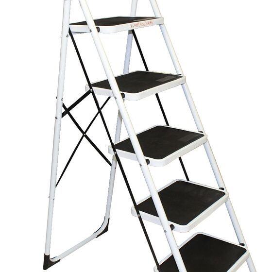 VESTA Σκαλοσκαμπό Μεταλλικό 48x92x158cm με 5 Σκαλιά MAX Αντοχή 150kg Βάρος 10.2kg PLUS Λευκό LY305