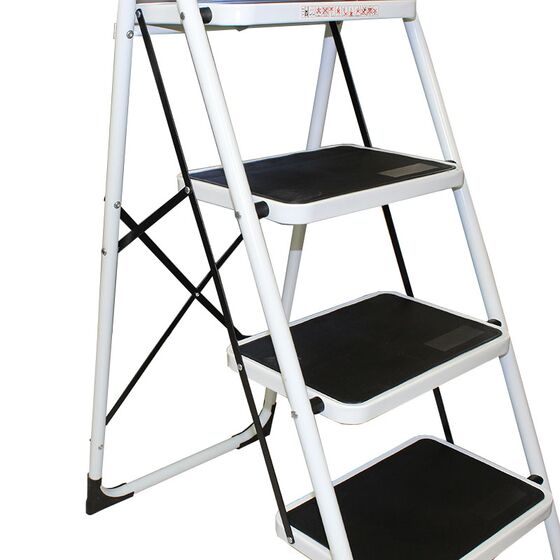 VESTA Σκαλοσκαμπό Μεταλλικό 48.5x80.5x138cm με 4 Σκαλιά MAX Αντοχή 150kg Βάρος 8.5kg PLUS Λευκό